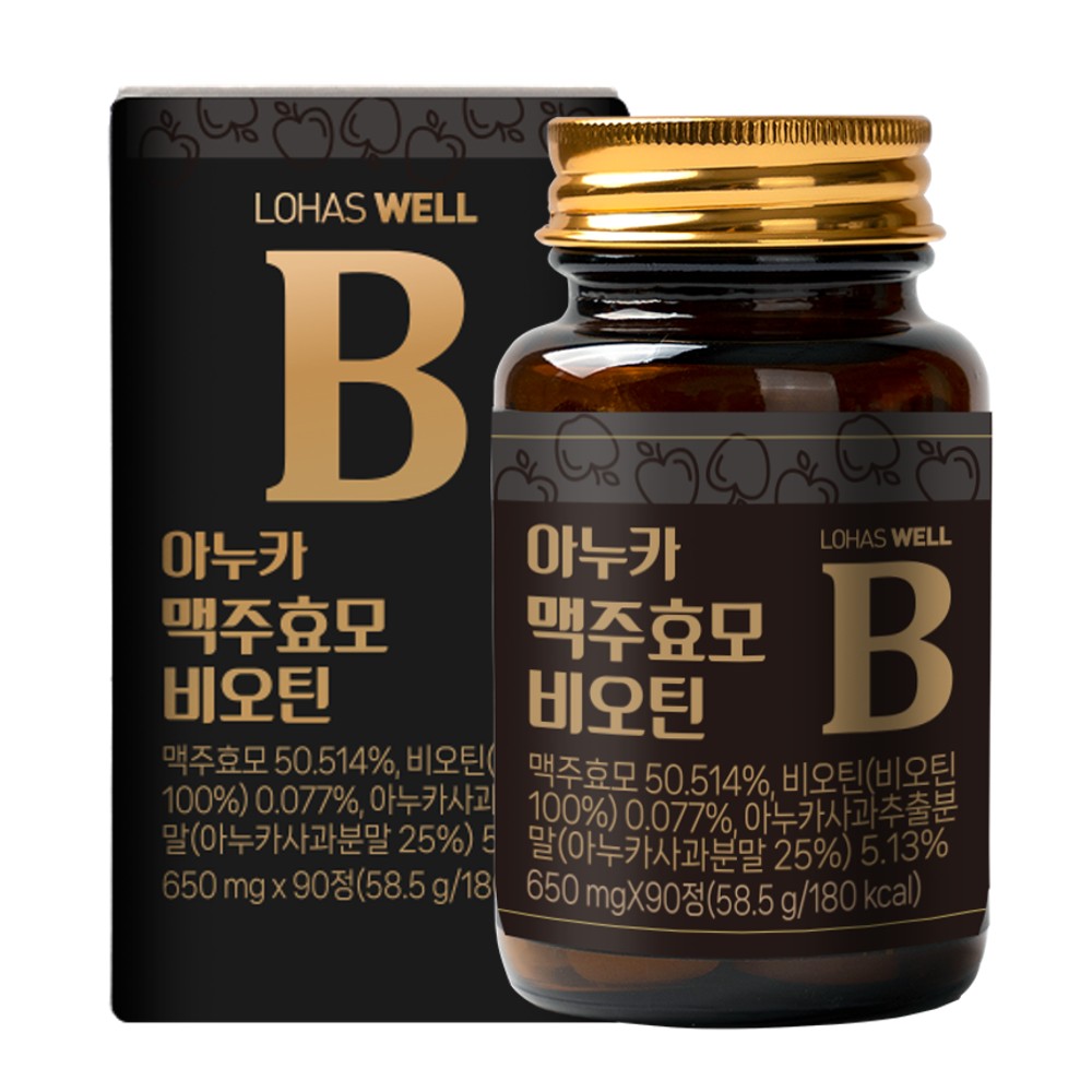 <b>로하스웰</b> 아누카 맥주효모 <b>비오틴</b> 90정 아누카 사과 추출 분말 두피 모발 영양제  2개
