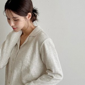여성 캐시 울 카라 니트 가디건 봄 간절기