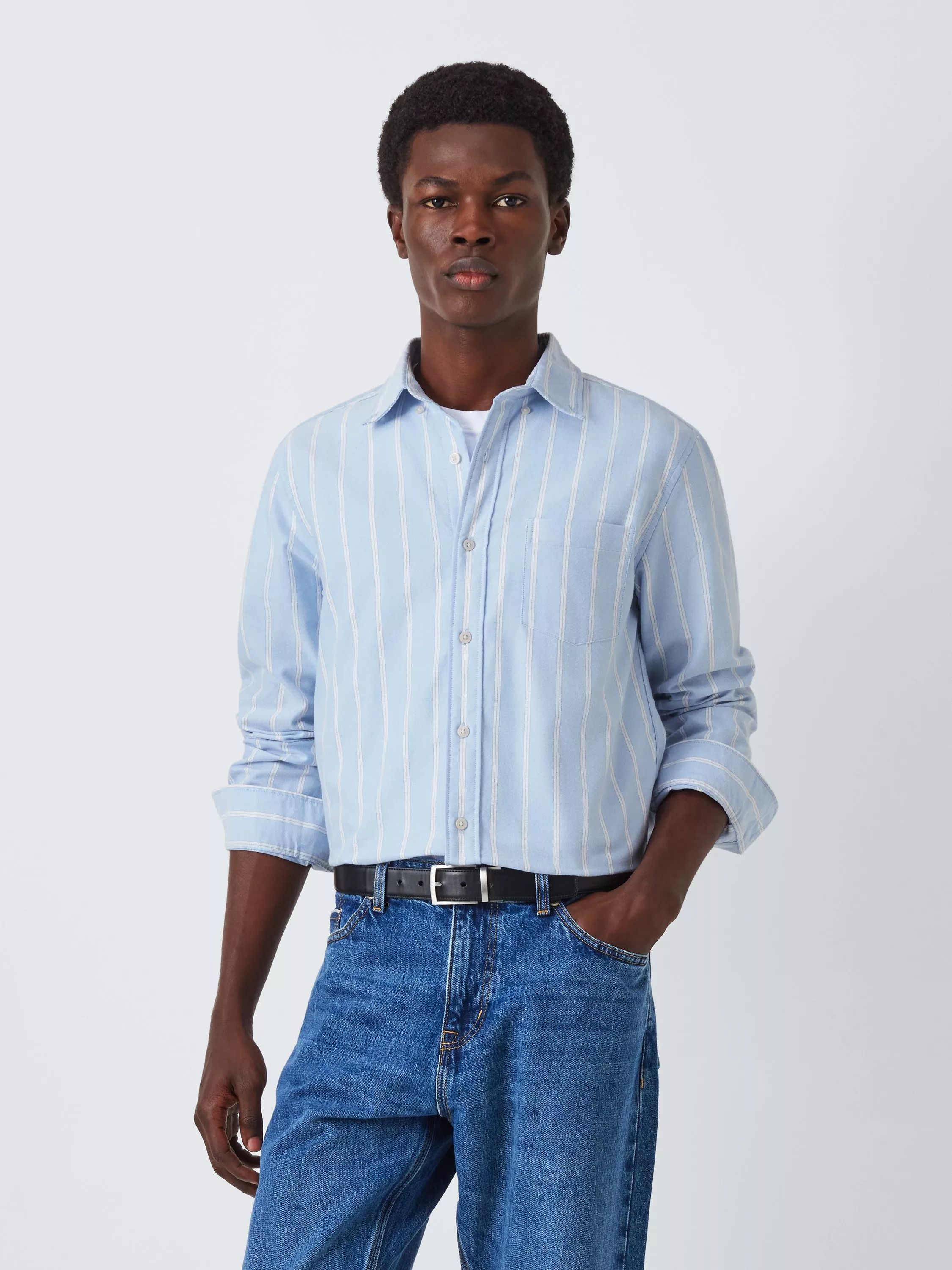 john lewis 라이트 블루 화이트 스트라이프 옥스포드 셔츠 코튼 레귤러 핏 Cotton Regular Fit Stripe Oxford Shirt, Light 126635329
