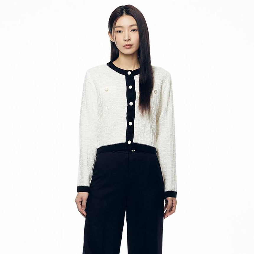 미쏘 라운드넥 트위드 가디건