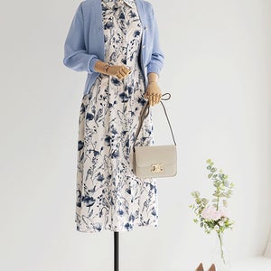 엘리온 플라워 새틴 플레어 원피스