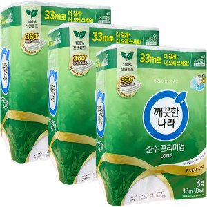 깨끗한나라 깨끗한나라 순수 프리미엄 33m 3겹 30롤 3팩