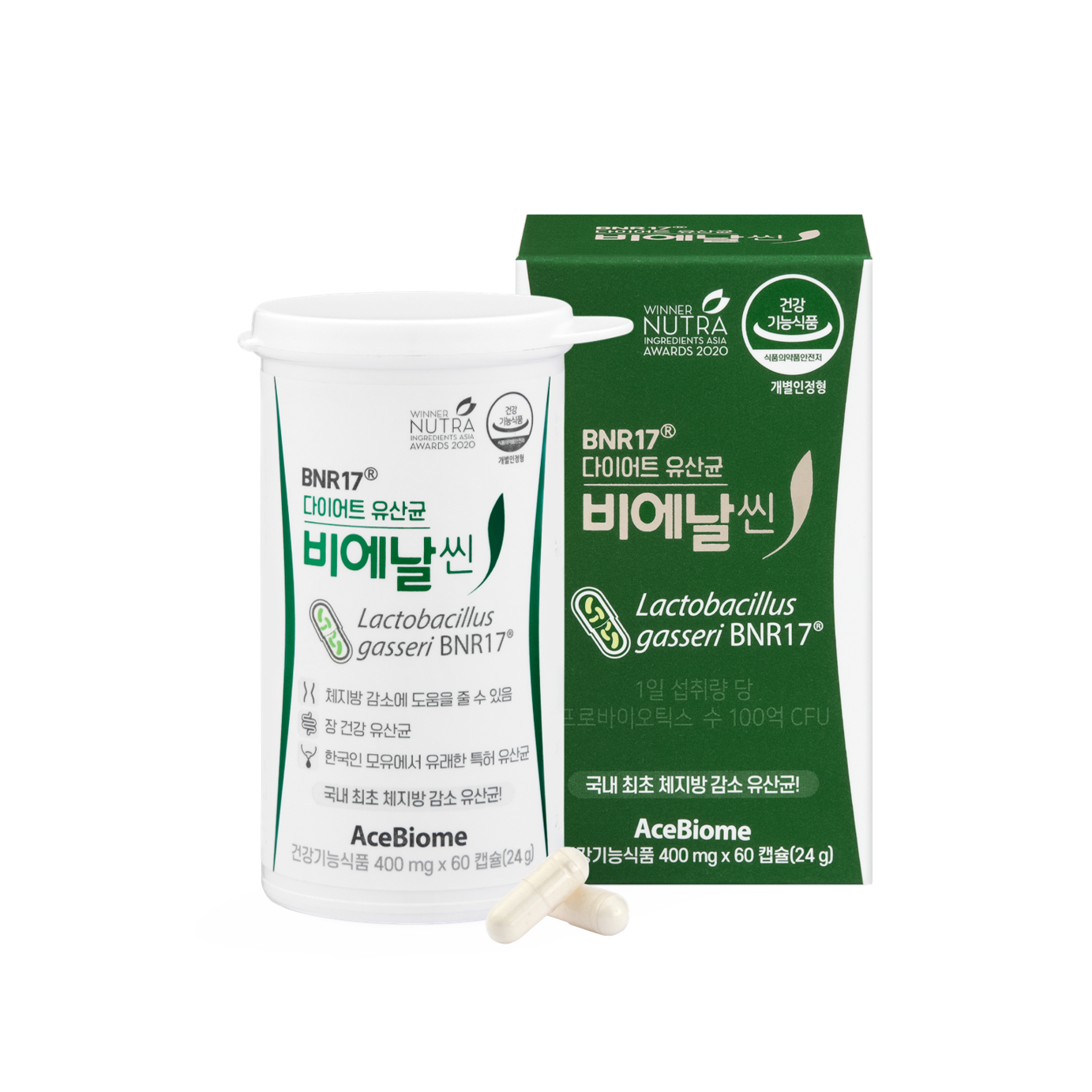<b>다이어트</b> 유산균 비에날씬 400mg x 60캡슐, 2개