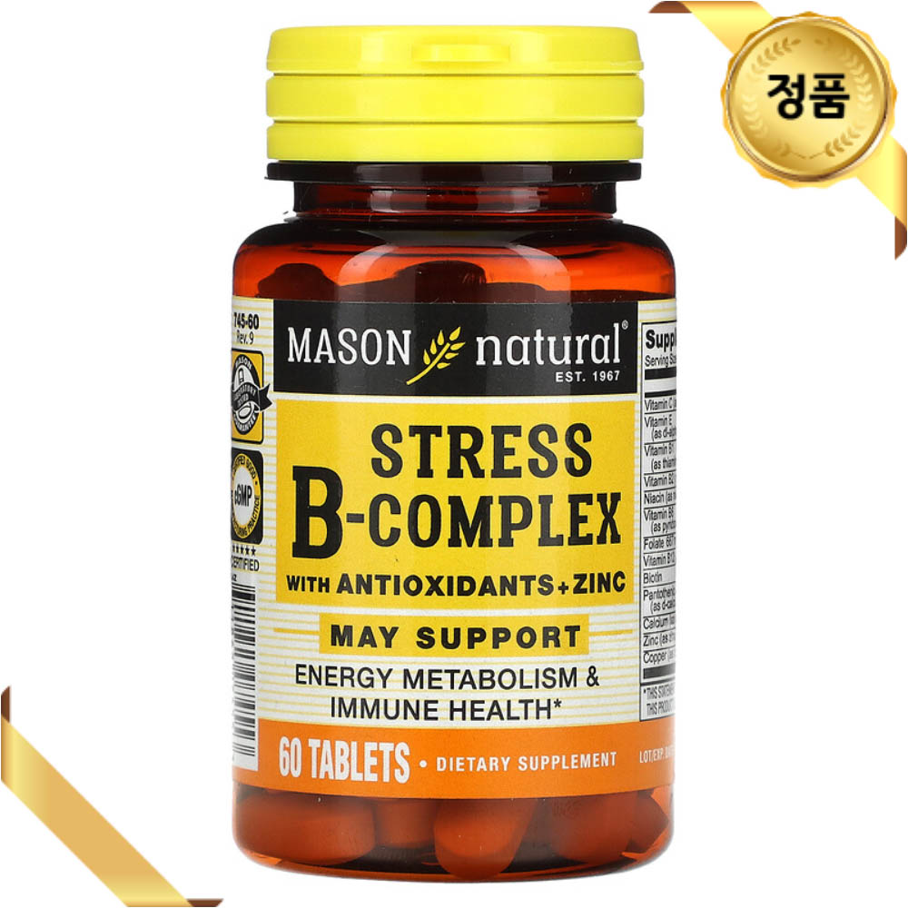Mason Natural 비타민B 복합체 60정 칼슘 엽산 비오틴 아연 판토텐산 구리  1개