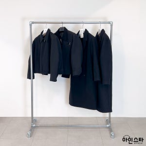 튼튼한 1단 파이프행거 스탠드 이동식 옷가게 옷걸이 실버 철제 110x140