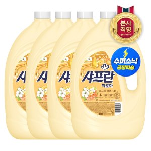 아우라 샤프란 아로마 섬유유연제 소프트 코튼 3.1L x 4개