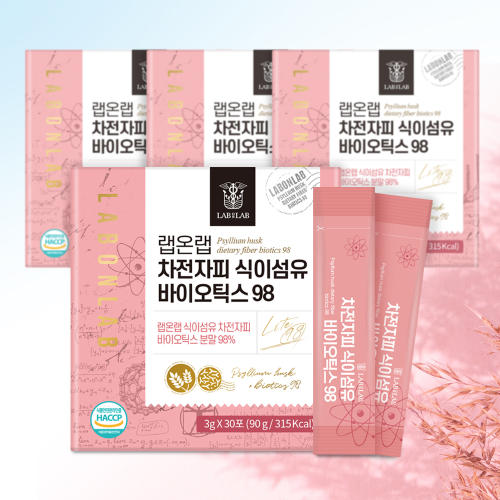 <b>랩온랩 차전자피 식이섬유</b> 바이오틱스 98 스틱 3g x 30포 4박스