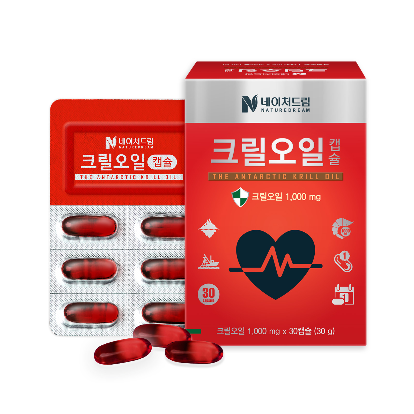 <b>네이처드림 크릴오일</b> 1000mg x 30캡슐, 2개