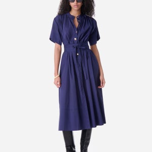 [바네사브루노] [백화점BEST] 다크네이비 스트랩 면혼방 반팔 원피스 VIDR5E110N3