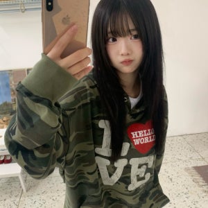 [밈더워드로브] 헬로 월드 LOVE 후드티_카모 MW251HD1CM