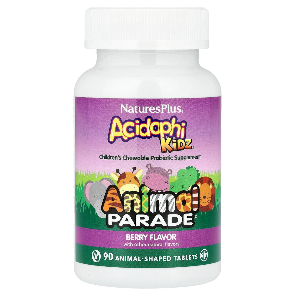 <b>NaturesPlus</b> Source of Life Animal Parade AcidophiKidz 어린이용 츄어블정 천연 베리 맛 90정 동물모양 영양간식  1개