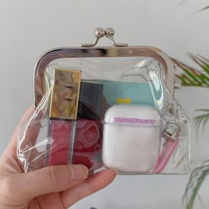 1개의 투명 여행용 화장품 파우치, 휴대용 미니 투명 메이크업 가방 (립스틱, 브러시, , 휴대전화, 이어폰 및 액세서리용) - 플라스틱, 저자극성 보관 정리함