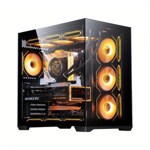 스타일리시 게이밍 PC 케이스, E-ATX/ATX/M-ATX/ITX 마더보드 호환 및 360도 워터 쿨링 지원
