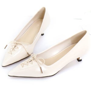 프리미엄 크림 레이스업 날렵한 라인 펌프스(230~250사이즈까지)[4.5cm 미들 힐 푹신한 쿠션 뾰족 스틸레토힐 구두 수제화 봄 가을 발 편한 명품 원단 보세 고급 브랜드 디자