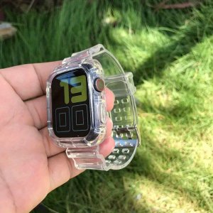 Apple Watch용 케이스+스트랩 42mm 44mm 45mm 38mm 40mm 41mm 액세서리 투명 실리콘 스트랩, iWatch 시리즈 9 8 3 4 5 6 se 7 2 1