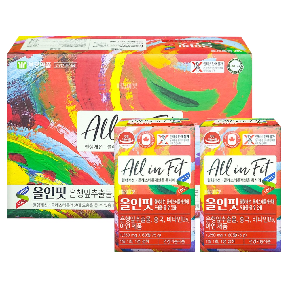 부광메디카 올인핏 120정 은행잎추출물 홍국 영양제 기억력 혈행 콜레스테롤 개선 <b>항산화</b>효과  1개