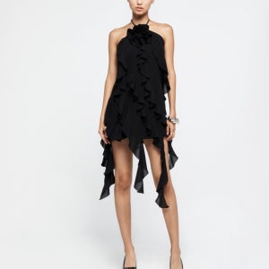 와이씨에이치 Flow Ruffle Open Back Dress Black (R25dj7111bk)