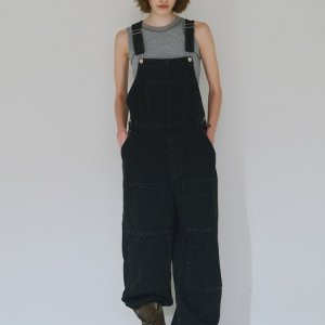 여자 멜빵, 데님 오버롤,Double knee Cross Overalls [Black]