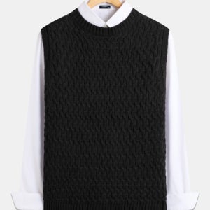 [탑보이] 레귤러핏 철조망 라운드 니트조끼 블랙 mvt003tb