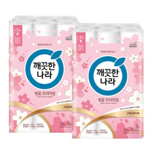 깨끗한나라 벚꽃프리미엄 3겹 28M30롤X2팩