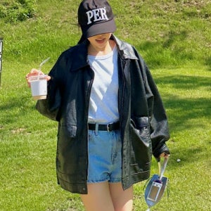 [레이디 볼륨] 9186 워싱 레더 오버핏 점퍼 (BLACK) 5009120804