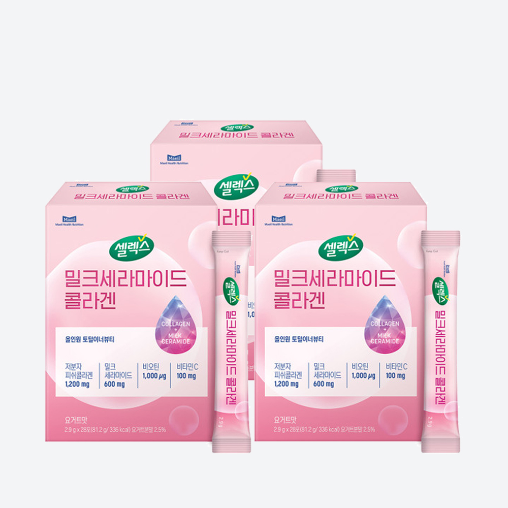 <b>셀렉스</b> 밀크세라마이드 <b>콜라겐</b> 스틱 3박스 (2.9g X 84포)