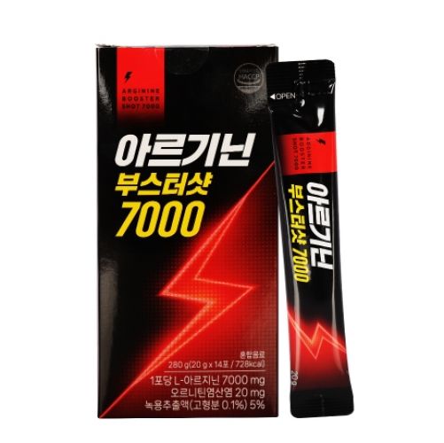 [5박스] <b>운동전후</b> 에너지 부스팅 아르기닌 부스터샷 7000 14포 활력 남성호르몬  5개  280g