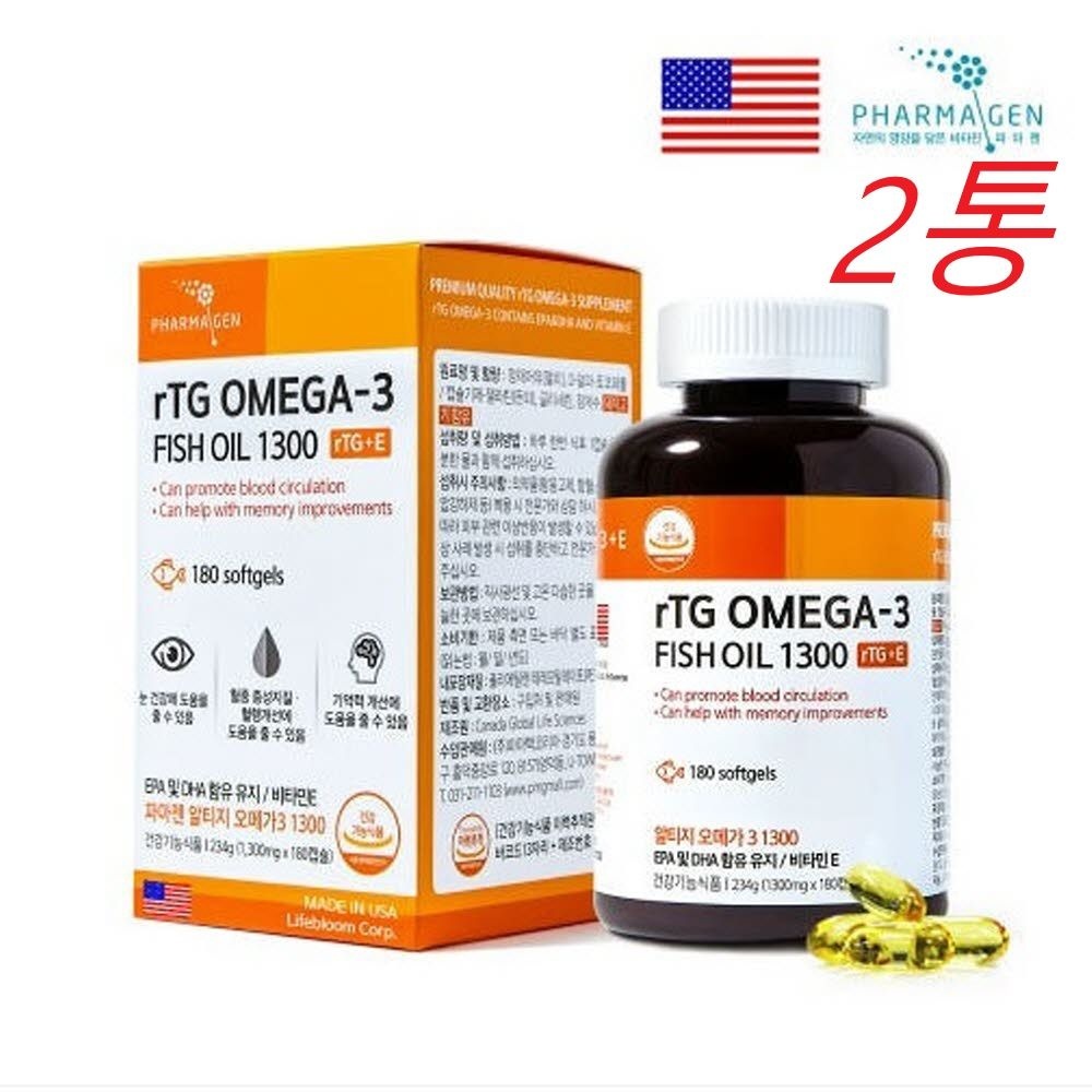 파마젠 알티지 <b>오메가3</b> rTG 피쉬 오일 오메가 EPA DHA 소형어류 180캡슐x2통