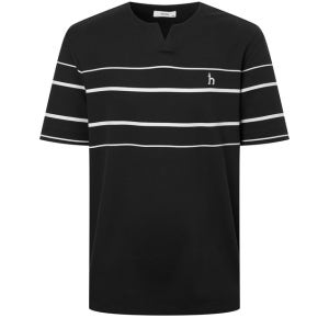 [헤지스 남성] [AIRY TWILL] 블랙 슬릿넥 컬러블럭 반팔 티셔츠 HZTS5B547BK