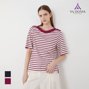 올리비아로렌 스트라이프 배색 티셔츠_VVCAS3M5366