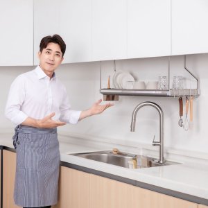 퀸넥스 높이선택되는 티타늄컬러 부착식 식기건조대 800-220mm 싱크대선반 설거지건조대