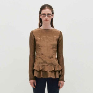 [킴지수] Glossy Frill Top _ BROWN KBESTP001-BR
