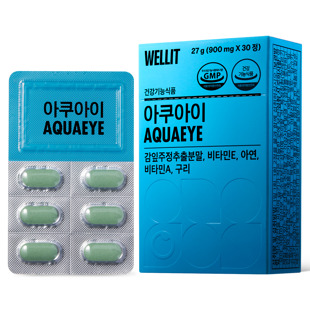 웰릿 아쿠아이 감잎<b>주정추출분말</b> 건조한 눈 개선 8중 복합 기능성 영양제 27g  1개  30정