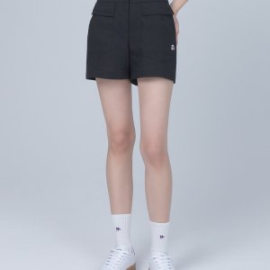 더블플래그 여성 인기급상승 체형커버 여성 린넨라이크 허리밴드 포인트 하프 팬츠 DWPA5B412BK