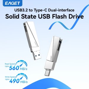 EAGET 1TB USB 3.2에서 타입-C 듀얼 솔리드 스테이트 플래시 드라이브 - 고속 데이터 전송 (읽기 560MB/s, 쓰기 490MB/s) - 노트북, 스마트폰, PS4,