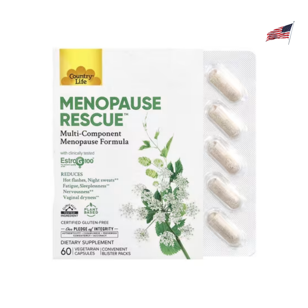 컨트리 라이프 <b>메노포스 레스큐</b> 60 베지 캡슐 비타민 D 디 콜레칼시페롤 라놀린 참당귀 속단 백수오 큰조롱 홉 추출물 효능 효과  60정  1개