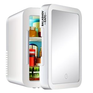 LED 조명이 있는 소형 4L/6Cube 미니 메이크업 냉장고, 피부 관리, 자동차, 사무실 및 기숙사용 휴대용 화장품 냉장고 - 냉장고 및 가열기, 유리 패널, 유럽 플러그,