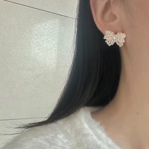 (실버925)진주 비즈 리본 귀걸이, 르쥬이