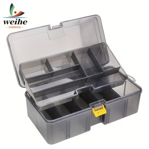 WEIHE 낚시 도구 상자 1개 - 이중층 투명 회색 정리함, 탈착식 칸막이 포함, 루어 및 장비용 고인덱스 플라스틱 보관함, 해양낚시에 완벽