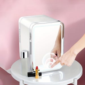 새로운 업그레이드 미니 메이크업 냉장고, 휴대용 화장품 냉장고, 유리 패널 및 LED 조명, 4리터/6캔 메이크업 냉장고, RV, 침실, 차량, 사무실용 소형 냉동고, 코스메틱 및