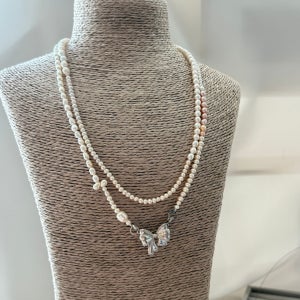 블프 믹스담수진주롱목걸이 106cm 리본브로치세트, 펄베리 Pearlberry