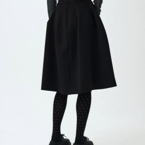 [마이스] BLACK UNEVEN MIDI SKIRT 2025013