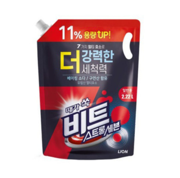 라이온코리아 <b>비트</b> 스트롱 세븐 세탁세제 일반용 리필 2.22L, 6개