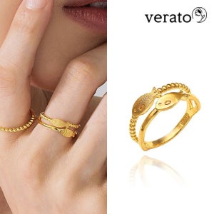 베라토 24K 순금 행운의 두 줄 물고기 반지 3.75g