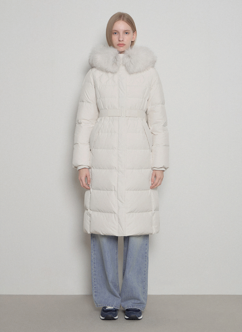 리스트 24년겨울 폭스퍼 벨티드 롱 구스 패딩 TSGJPO82010