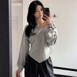 맨투맨/스웨트셔츠 [2way/오프숄더] 러버블 V 원숄더 맨투맨 2color