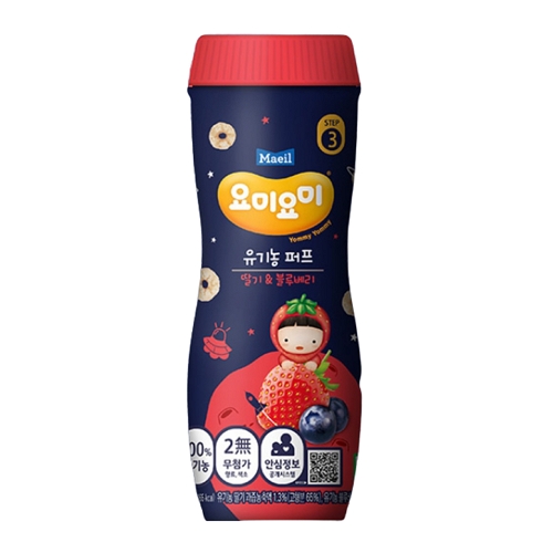 毎日乳業 ヨミヨミ(YummyYummy)オーガニックパフ いちごブルーベリー 42g, 4個