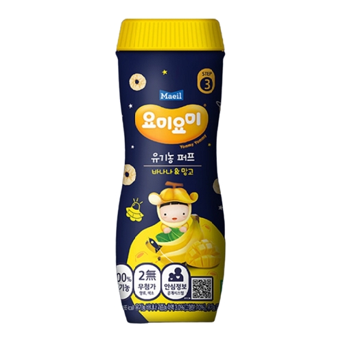 毎日乳業 ヨミヨミ(YummyYummy)オーガニックパフ バナナマンゴー 42g, 4個