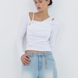 [에트몽] Diagonal Button T-Shirt, White TL140USS01