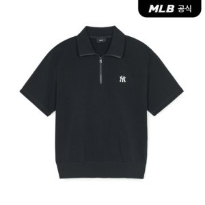 [MLB공식] 베이직 스몰로고 반집업 반팔 맨투맨 NY (Black)